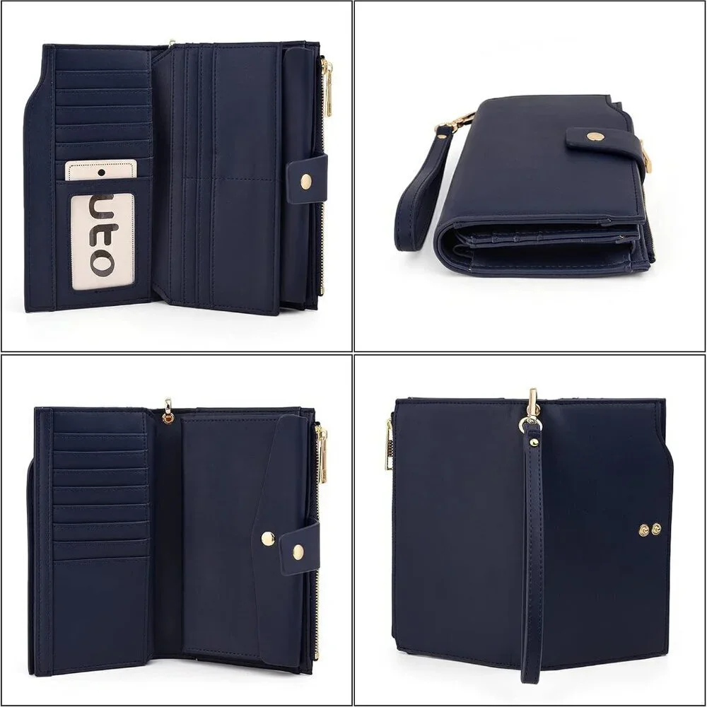 Vegan Leather Wallet Women Wristlet Clutch RFID Blocking Credit Card Holder